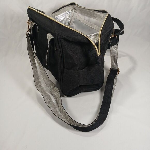 Tomill Insulated Cooler Lunchbox Tote Bag Black with Gold Zippers New Tags - Picture 5 of 7